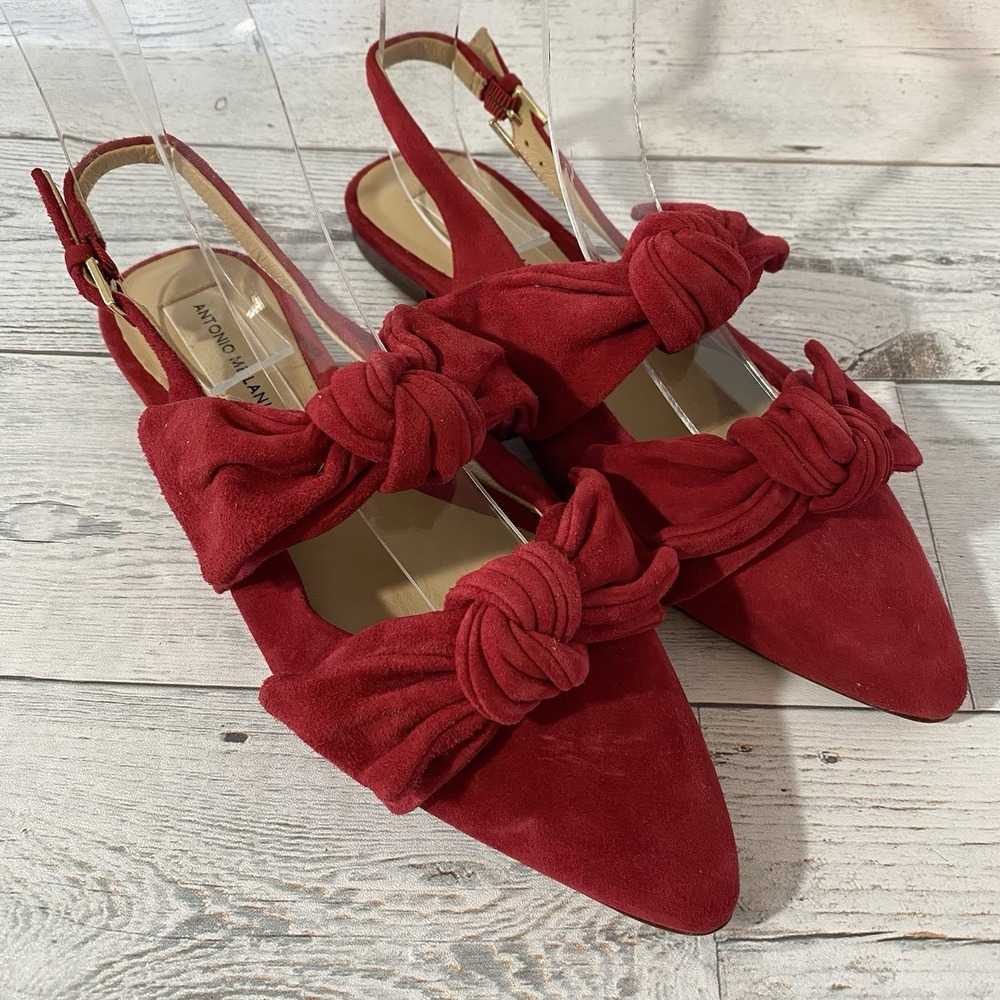 Antonio Melani Shoes Womens 6.5 M Red Remalyn Leather Suede Slingback Flats Bows